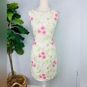 Vintage Jessica Howard Cream Floral Embroidered Min Sheath Elegant Dress